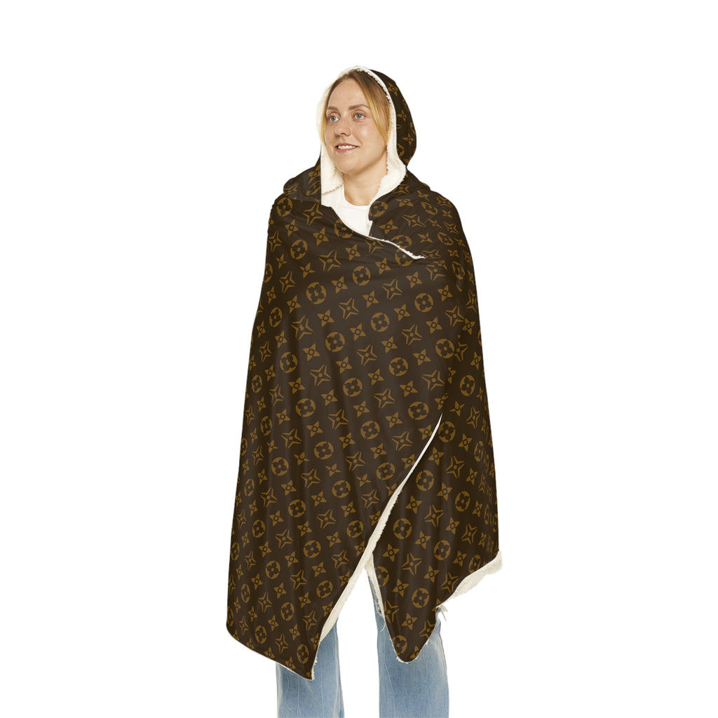 At Home Collection Large Brown and Gold Icon Snuggle Blanket, Hooded Sherpa, Oversized Hooded Cape All Over Prints  The Middle Aged Groove
