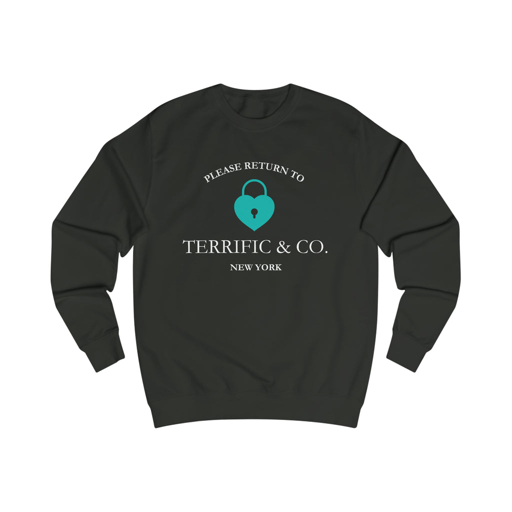 Please Return To Terrific and Co. (Heart Lock) Designer inspired Relaxed Fit Unisex Sweatshirt Sweatshirt Jet-Black-2XL The Middle Aged Groove