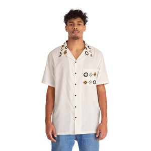  Groove Collection Trilogy of Icons Pocket Grid (Browns) White Unisex Gender Neutral Button Up Shirt, Hawaiian Shirt Shirts
