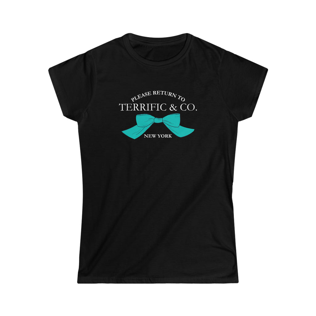Please Return To Terrific and Co. (Bow) Designer inspired Women's Softstyle Tee, Women's Fashion Tshirt T-Shirt Black-2XL The Middle Aged Groove