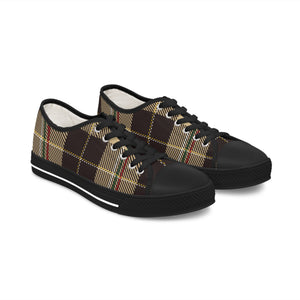 Designer Collection in Plaid (Dark Brown) Women's Low Top White Canvas Shoes Shoes US-12-Black-sole The Middle Aged Groove