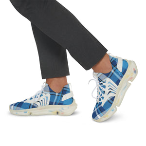  Groove Fashion Collection Blue Plaid Men's Mesh Sneakers with Black or White Sole Shoes