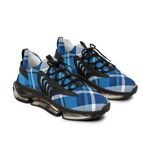  Groove Fashion Collection Blue Plaid Men's Mesh Sneakers with Black or White Sole ShoesBlacksoleUS12