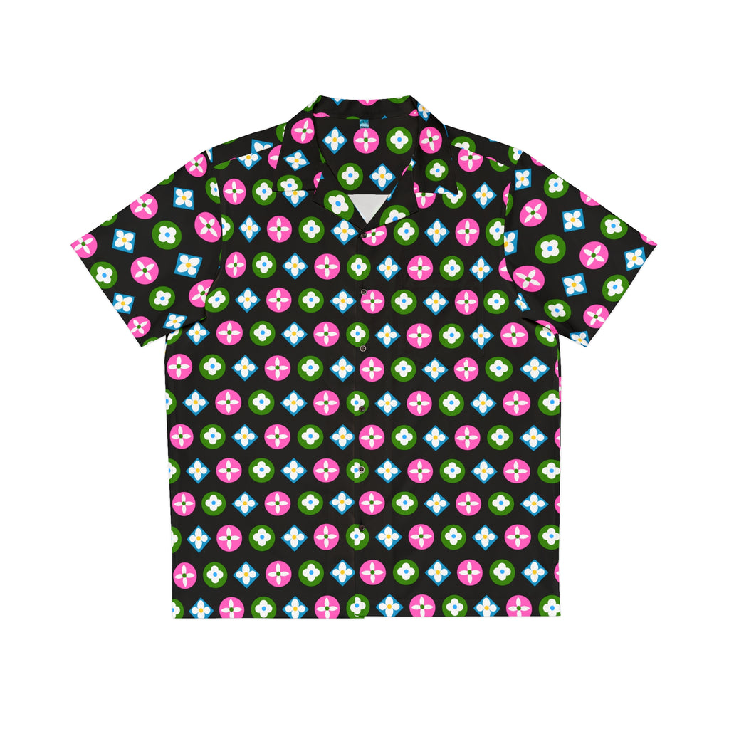  Groove Collection Trilogy of Icons Pattern (Pink, Green, Blue) Unisex Gender Neutral Black Button Up Shirt, Hawaiian Shirt Men's Shirts5XLBlack