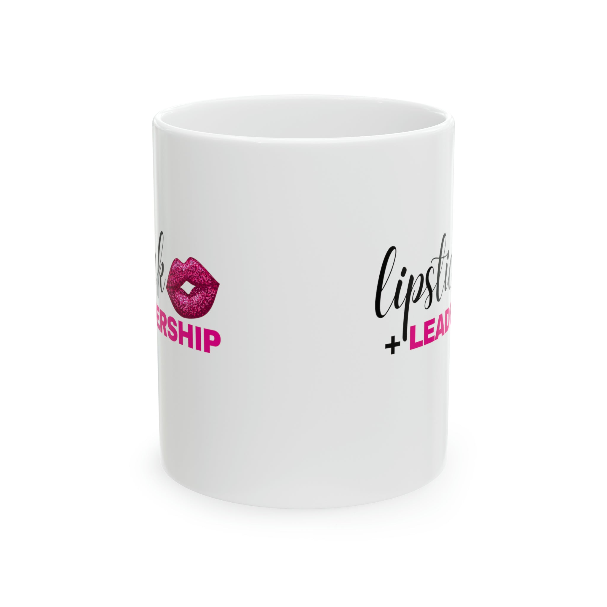 Lipstick + Leadership (Pink Sparkle Lips) 11oz Coffee Mug, Makeup Themed Coffee Mug, Beauty Business Mug Mug  The Middle Aged Groove