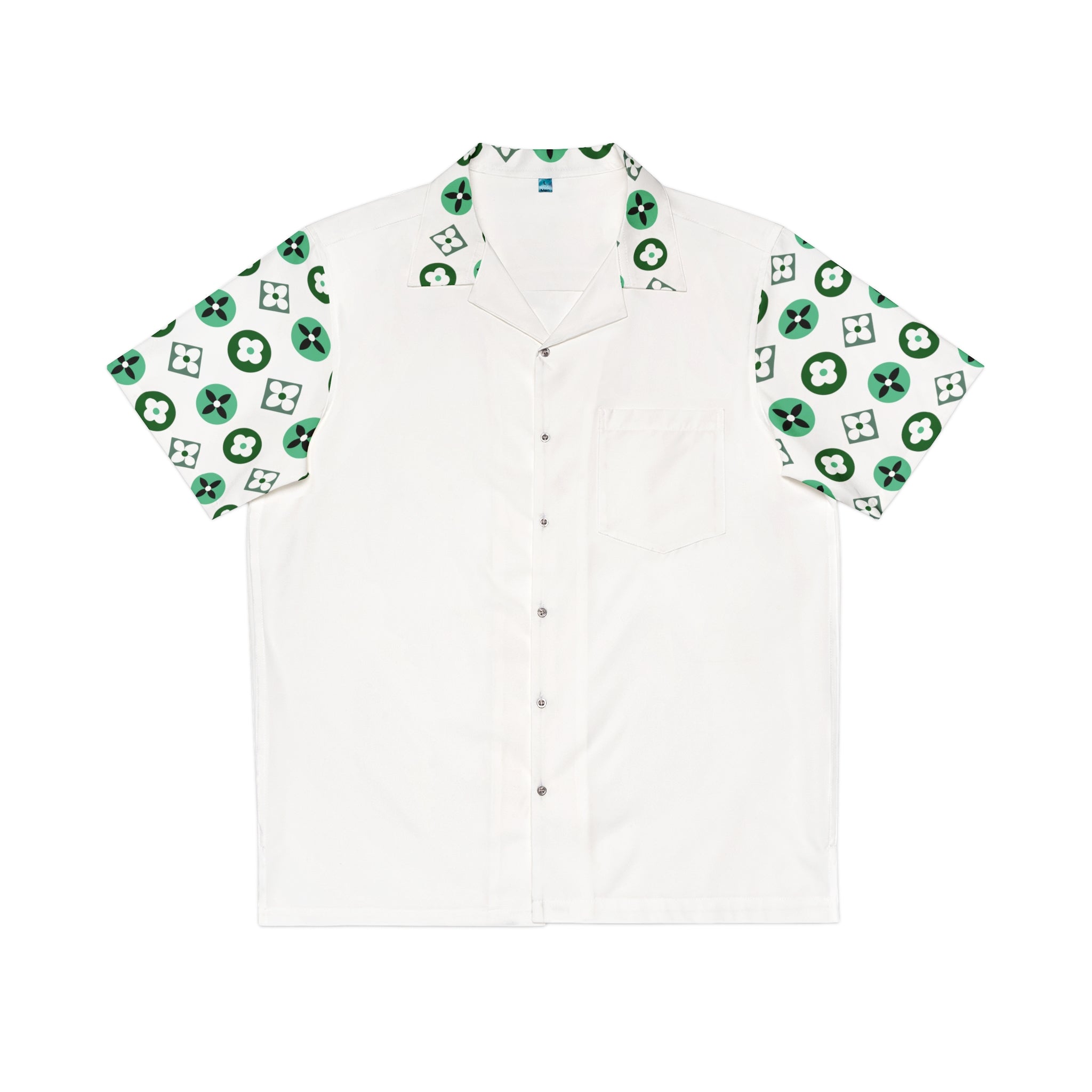  Groove Collection Trilogy of Icons Solid Block (Greens) White Unisex Gender Neutral Button Up Shirt, Hawaiian Shirt Men's Shirts5XLWhite
