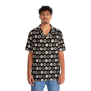  Groove Collection Trilogy of Icons Pattern (Black, White) Unisex Gender Neutral Black Button Up Shirt, Hawaiian Shirt Men's Shirts