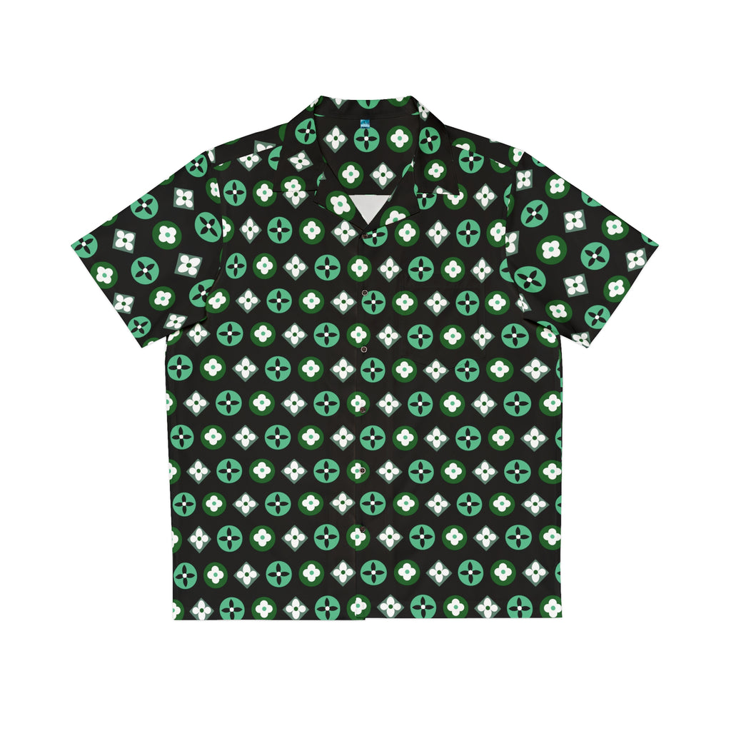  Groove Collection Trilogy of Icons Pattern (Greens) Black Unisex Gender Neutral Button Up Shirt, Hawaiian Shirt Men's Shirts5XLBlack
