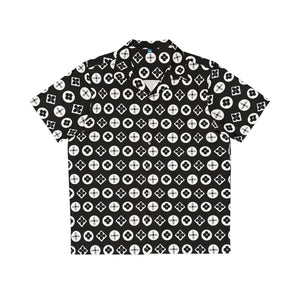  Groove Collection Trilogy of Icons Pattern (Black, White) Unisex Gender Neutral Black Button Up Shirt, Hawaiian Shirt Men's Shirts5XLWhite