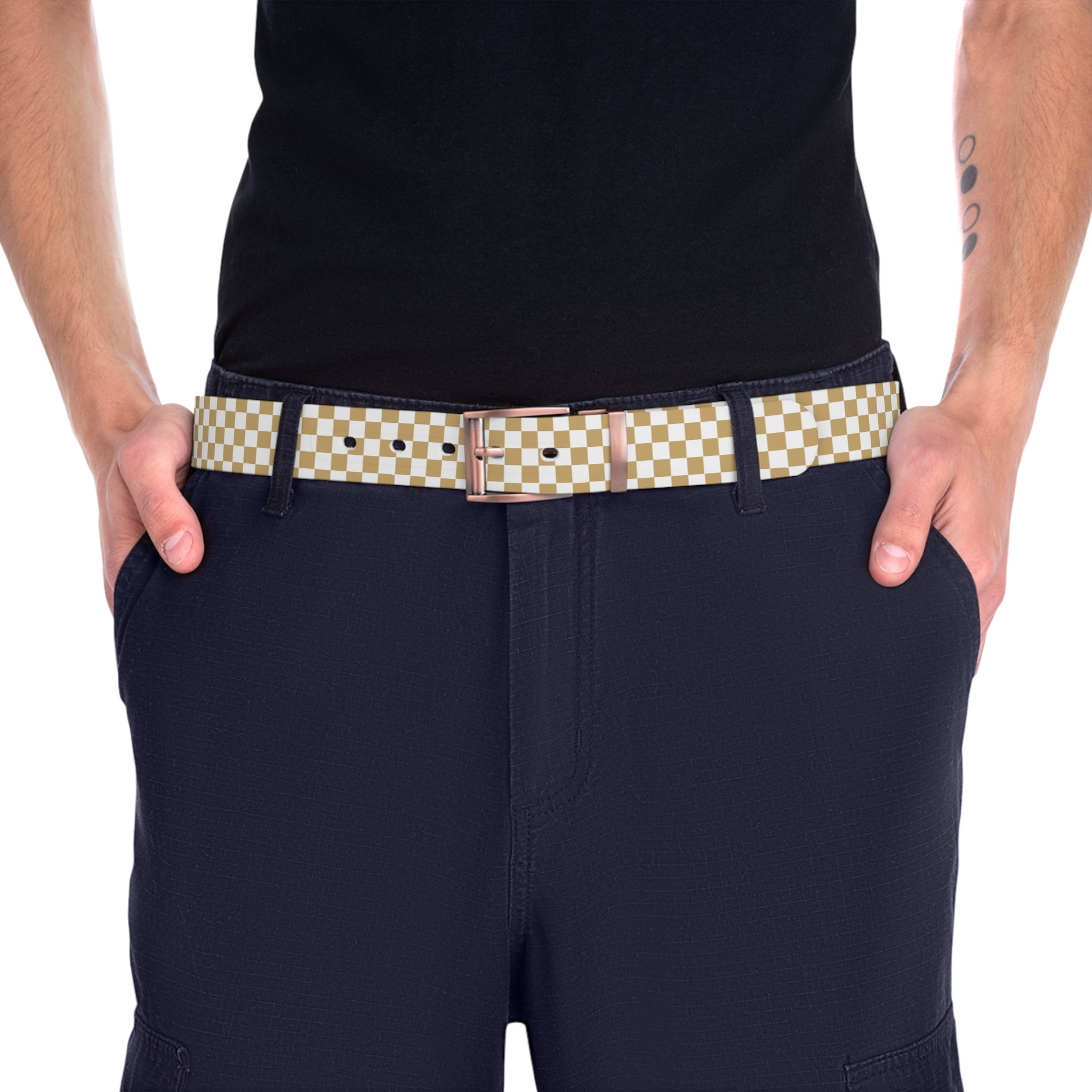  Check Mate in Gold Icons Unisex Fashion Belt, Luxury Women's Belt, Men's Belt, Cut-to-size Belt Accessories