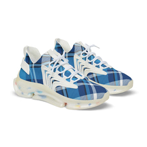  Groove Fashion Collection Blue Plaid Men's Mesh Sneakers with Black or White Sole ShoesWhitesoleUS12