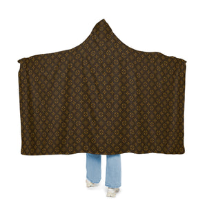 At Home Collection Large Brown and Gold Icon Snuggle Blanket, Hooded Sherpa, Oversized Hooded Cape All Over Prints 80-55-Microfiber-Fleece The Middle Aged Groove