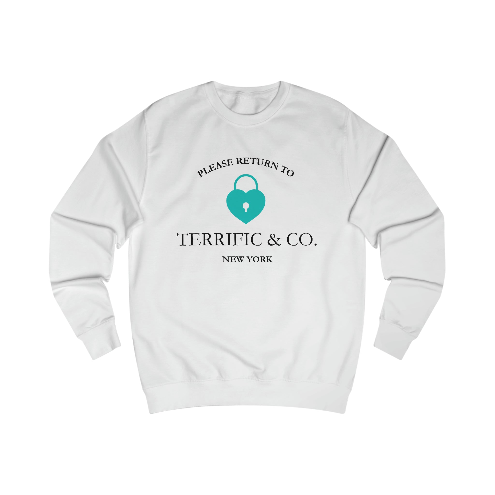 Please Return To Terrific and Co. (Heart Lock) Designer inspired Relaxed Fit Unisex Sweatshirt Sweatshirt Arctic-White-2XL The Middle Aged Groove