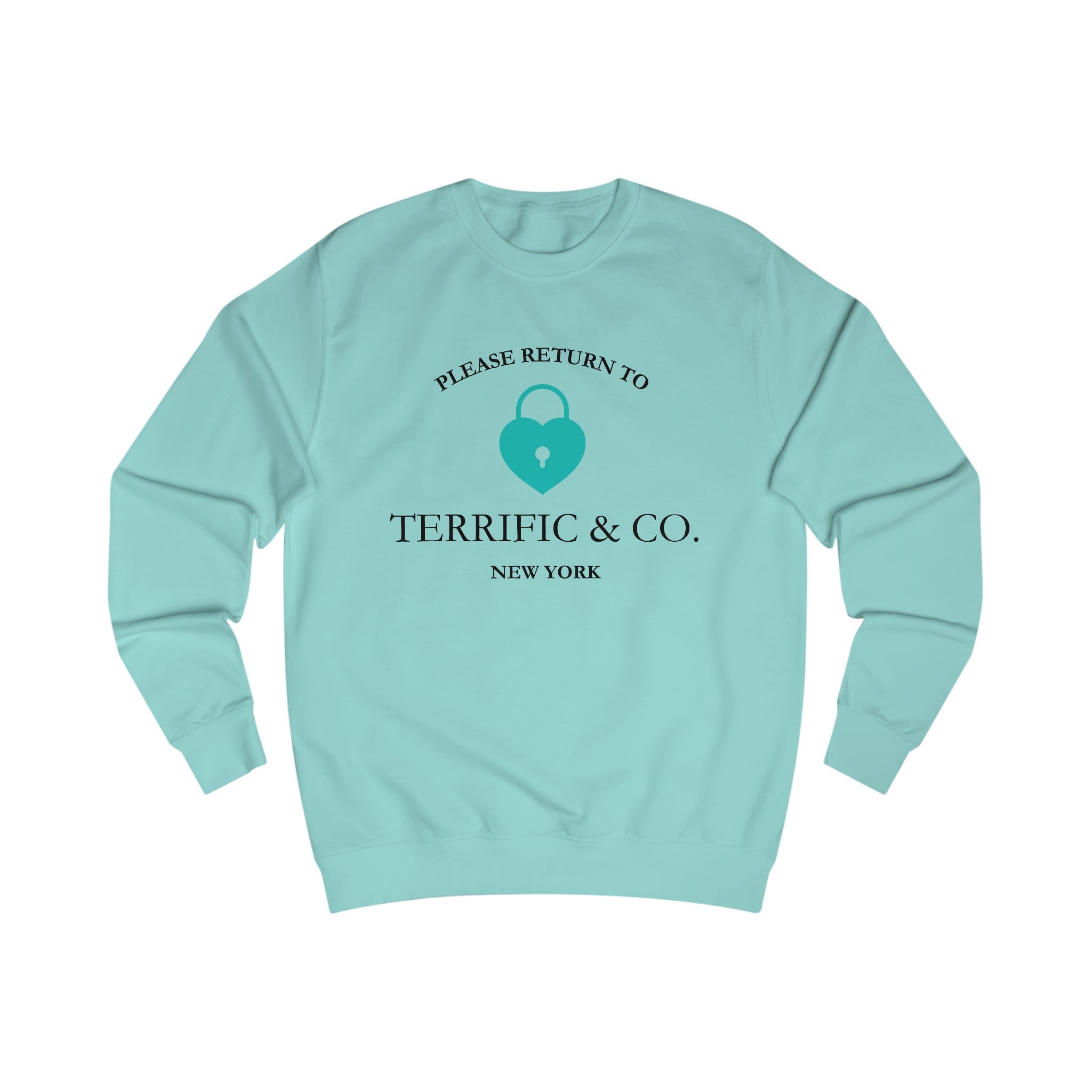 Please Return To Terrific and Co. (Heart Lock) Designer inspired Relaxed Fit Unisex Sweatshirt Sweatshirt Peppermint-2XL The Middle Aged Groove