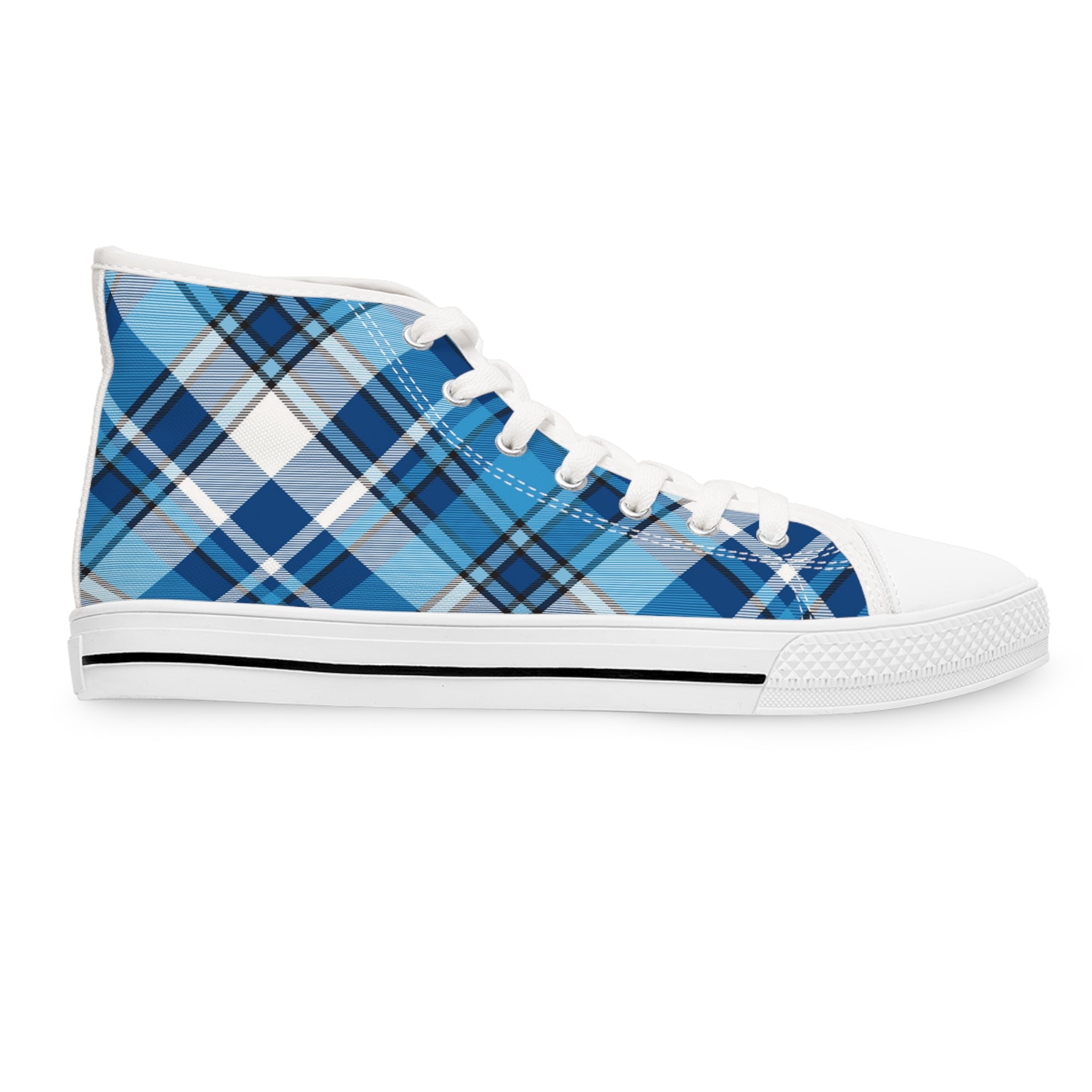 Groove Fashion Collection in Blue Plaid Women's High Top Sneakers, Unique Women's Shoes, Casual High Tops, Fashionable Women's Sneakers Shoes  The Middle Aged Groove