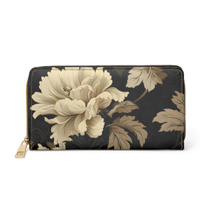 The Vintage Black and Cream Women's Bloom  Wallet, Zipper Pouch, Coin Purse, Zippered Wallet, Cute Purse