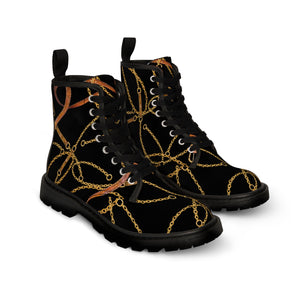 Designer Collection (Chains + Leather) Women's Black Canvas Boots Shoes  The Middle Aged Groove