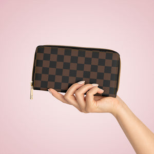  Check Mate in Dark Brown and Black Ladies Wallet, Zipper Pouch, Coin Purse, Zippered Wallet, Cute Purse Accessories