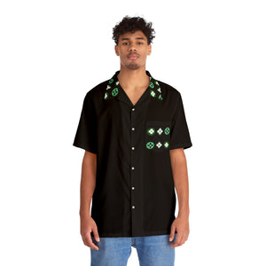 Groove Collection Trilogy of Icons Pocket Grid (Greens) Black Unisex Gender Neutral Button Up Shirt, Hawaiian Shirt