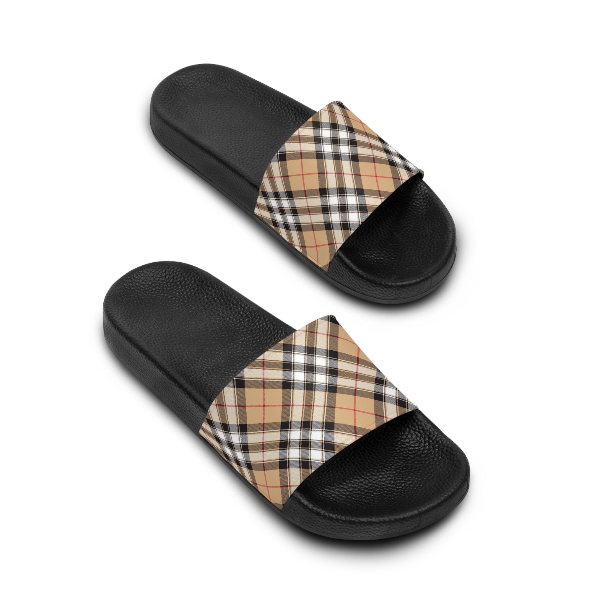  Casual Wear Collection in Plaid (Red Stripe) Women's Slide Sandals, Slide Sandals for Women, Plaid Slip Ons Sandals