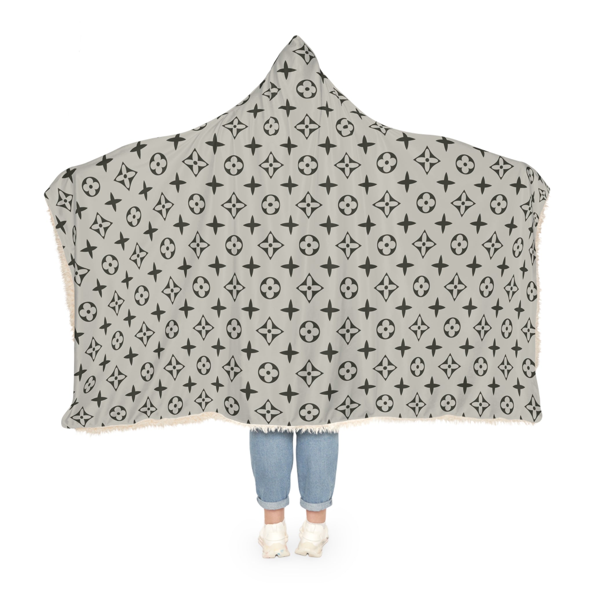 At Home Collection Large Grey Icon Snuggle Blanket, Hooded Sherpa, Oversized Hooded Cape All Over Prints  The Middle Aged Groove