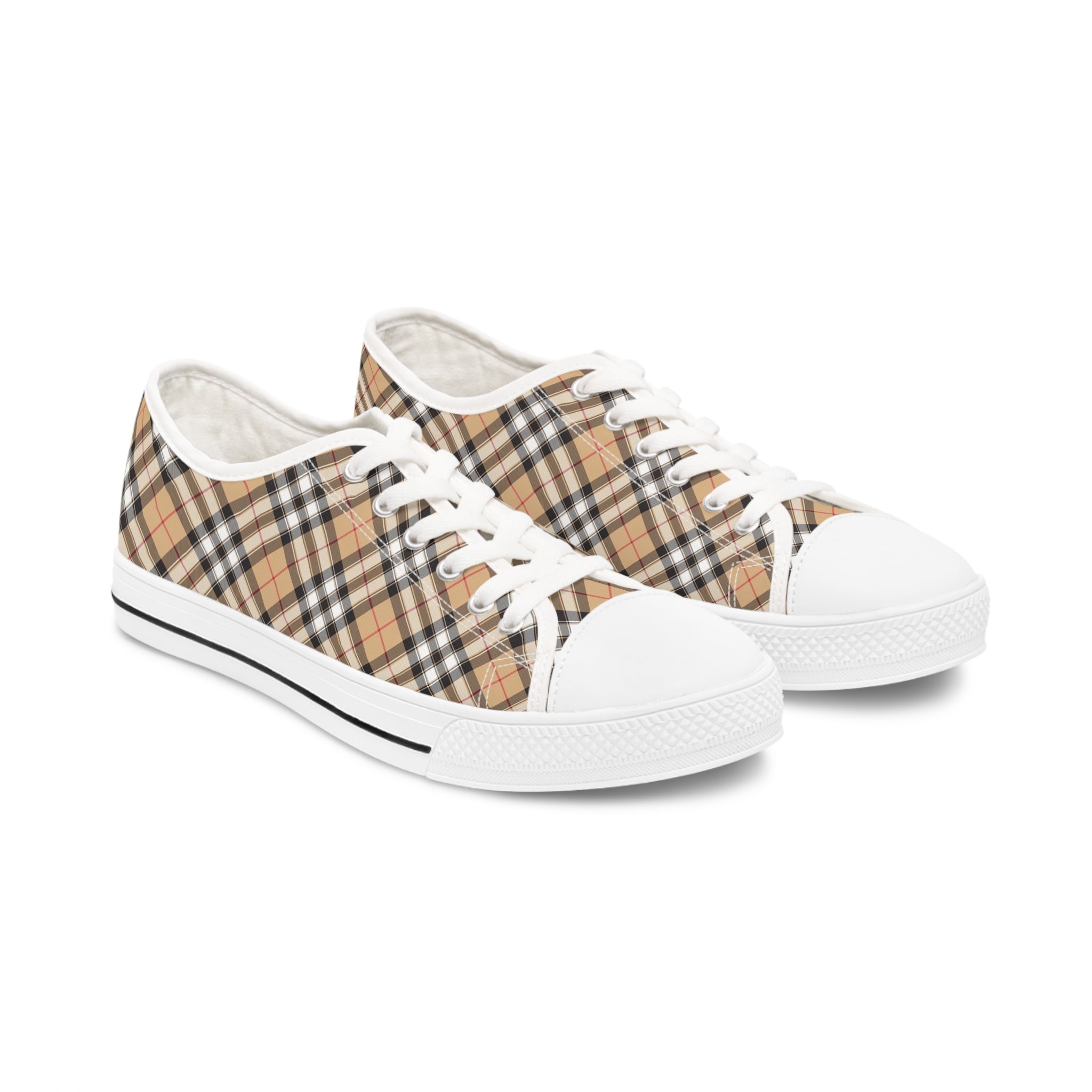  Groove Collection in Plaid (Red Stripe) Women's Low Top White Canvas Shoes ShoesUS12Whitesole