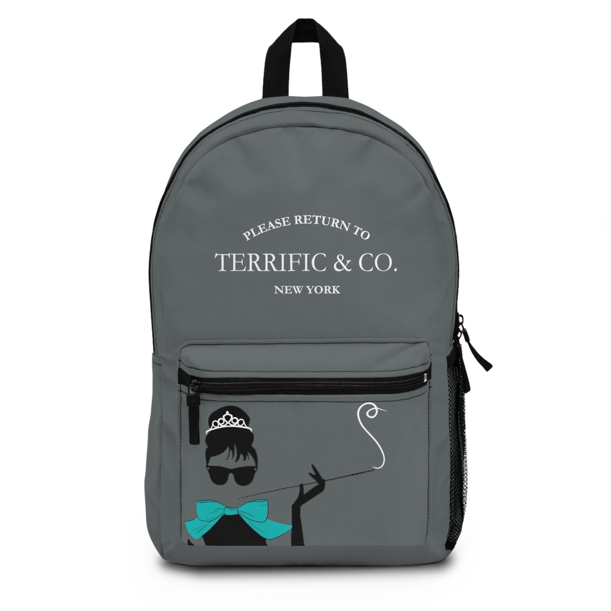 Terrific and Co. (Silhouette + Bow) Grey Backpack, Unisex Backpack Bags One-size The Middle Aged Groove