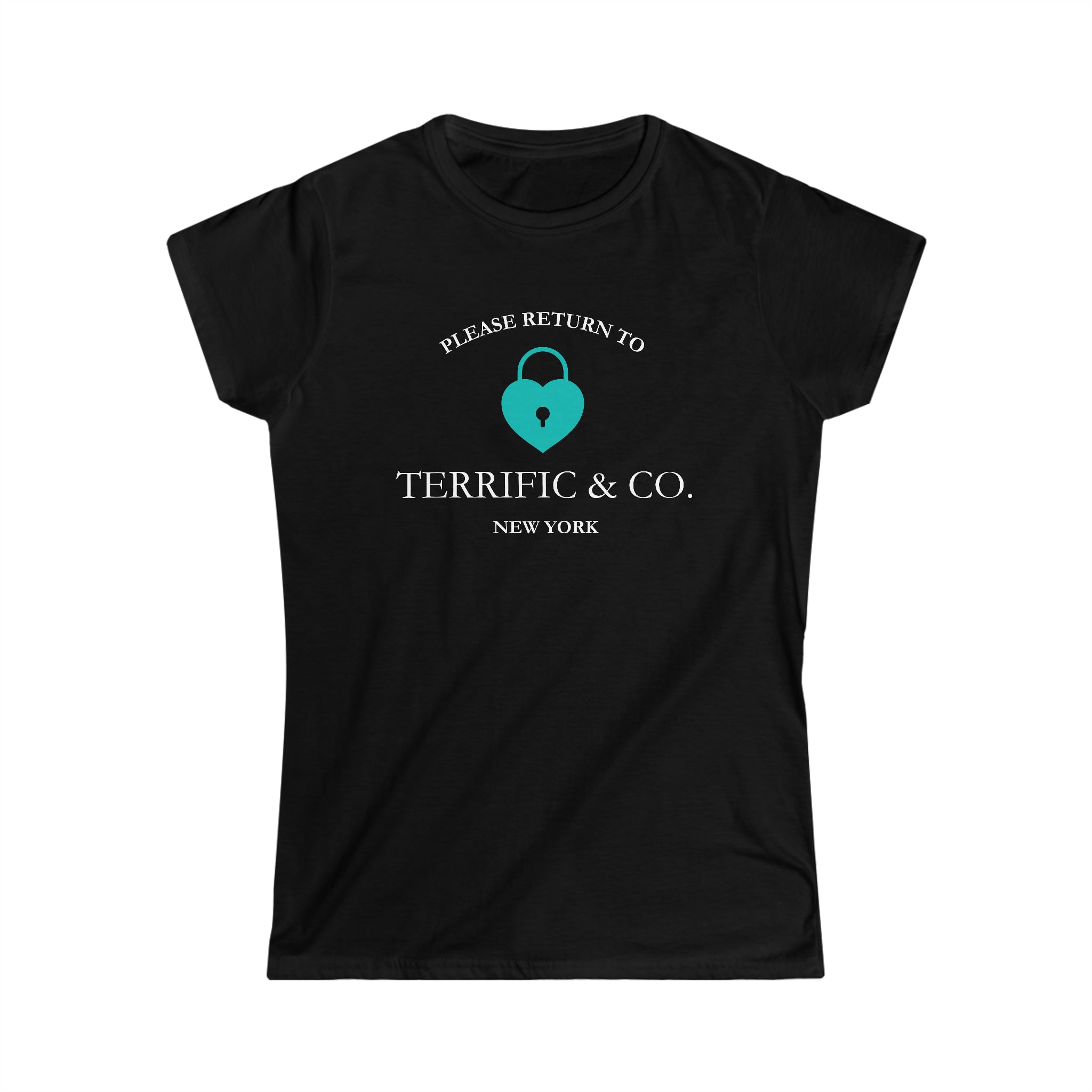 Please Return To Terrific and Co. (Lock) Designer inspired Women's Softstyle Tee, Women's Fashion Tshirt T-Shirt Black-2XL The Middle Aged Groove