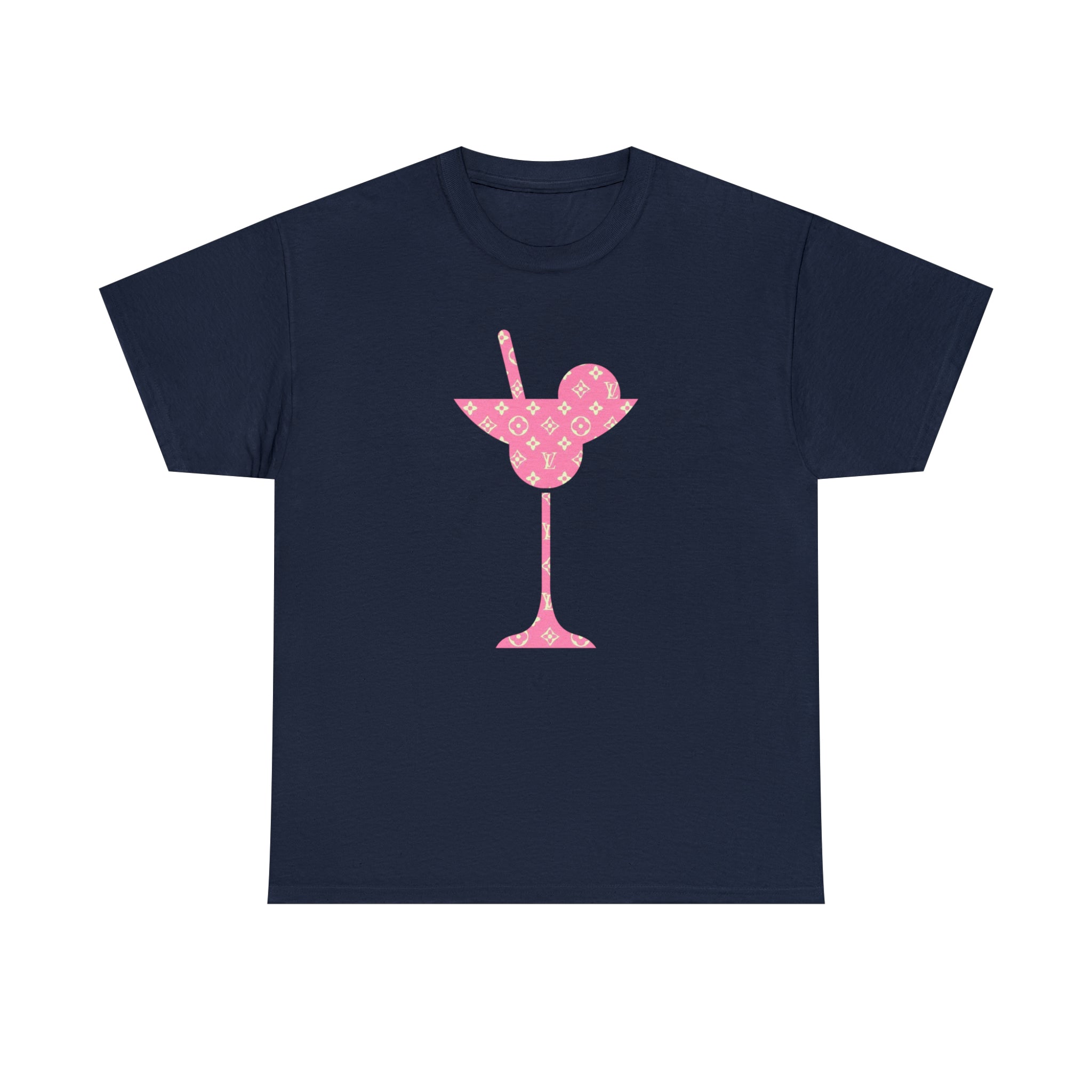  Abby Pattern in Pink and Beige Martini Glass Unisex Relaxed Fit Heavy Cotton Tee, Graphic Loose Fit Tshirt T-ShirtNavy5XL