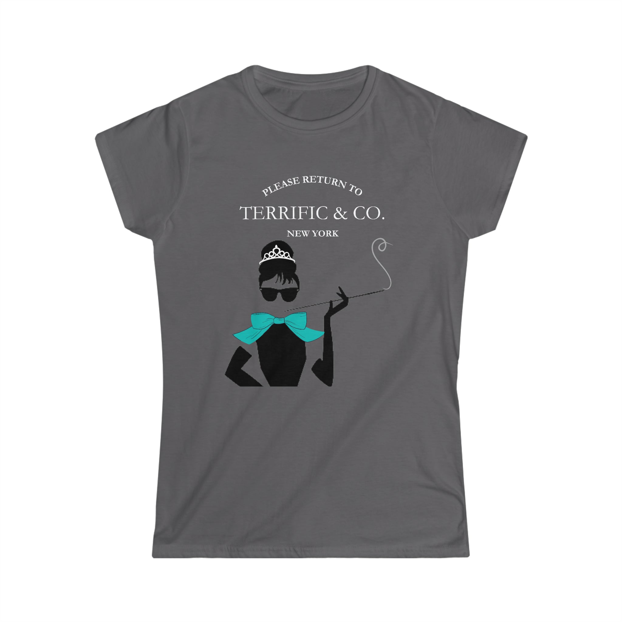 Terrific and Co. (Silhouette + Bow) Designer inspired Women's Softstyle Tee, Women's Fashion Tshirt T-Shirt Charcoal-2XL The Middle Aged Groove