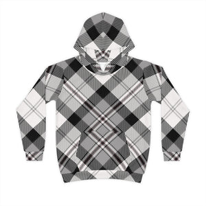 Grey Plaid and Pink Stripe Children's Hoodie, Pullover Sweater for Children, Kids Fashionwear All Over Prints  The Middle Aged Groove