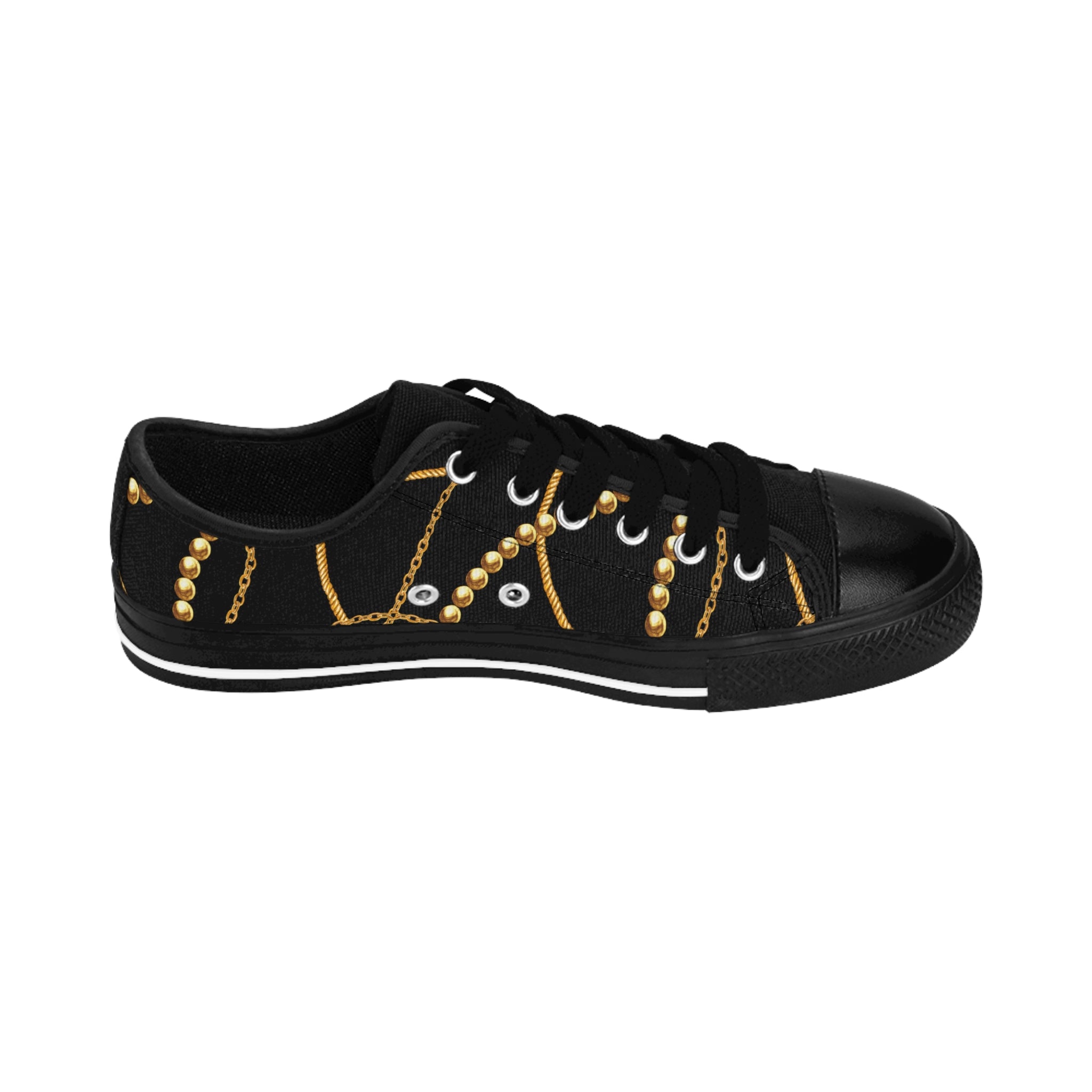 Designer Collection (Chains + Gold Pearls) Black Women's Low Top Canvas Shoes Shoes  The Middle Aged Groove