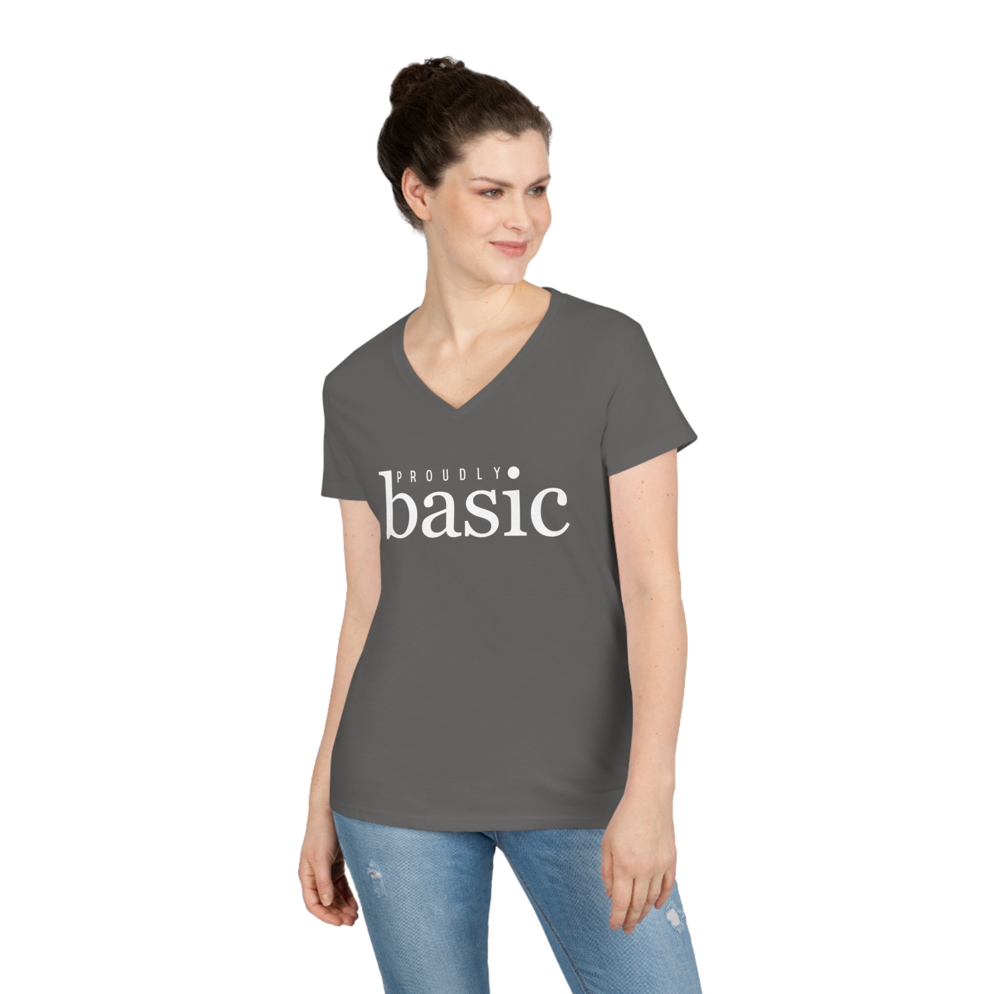  Proudly BASIC Female Empowerment Women's V Neck T-shirt, Feminist Graphic Tee, Cute Women's T-shirt V-neck
