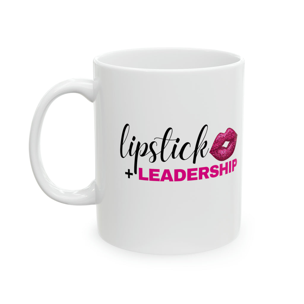 Lipstick + Leadership (Pink Sparkle Lips) 11oz Coffee Mug, Makeup Themed Coffee Mug, Beauty Business Mug Mug 11oz The Middle Aged Groove