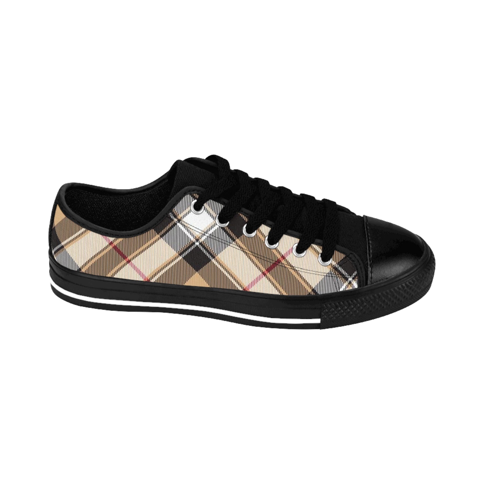  Groove Collection in Plaid (Red Stripe) Large Print Women's Low Top Canvas Shoes ShoesUS7.5Blacksole