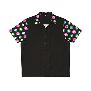 Groove Collection Trilogy of Icons Solid Block (Pink, Green, Blue) Unisex Gender Neutral Black Button Up Shirt, Hawaiian Shirt