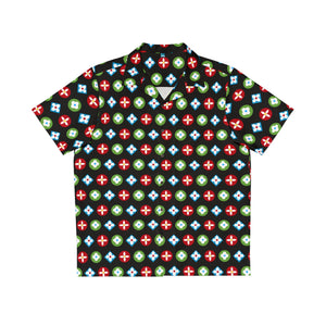 Groove Collection Trilogy of Icons Pattern (Red, Green, Blue) Black Unisex Gender Neutral Button Up Shirt, Hawaiian Shirt