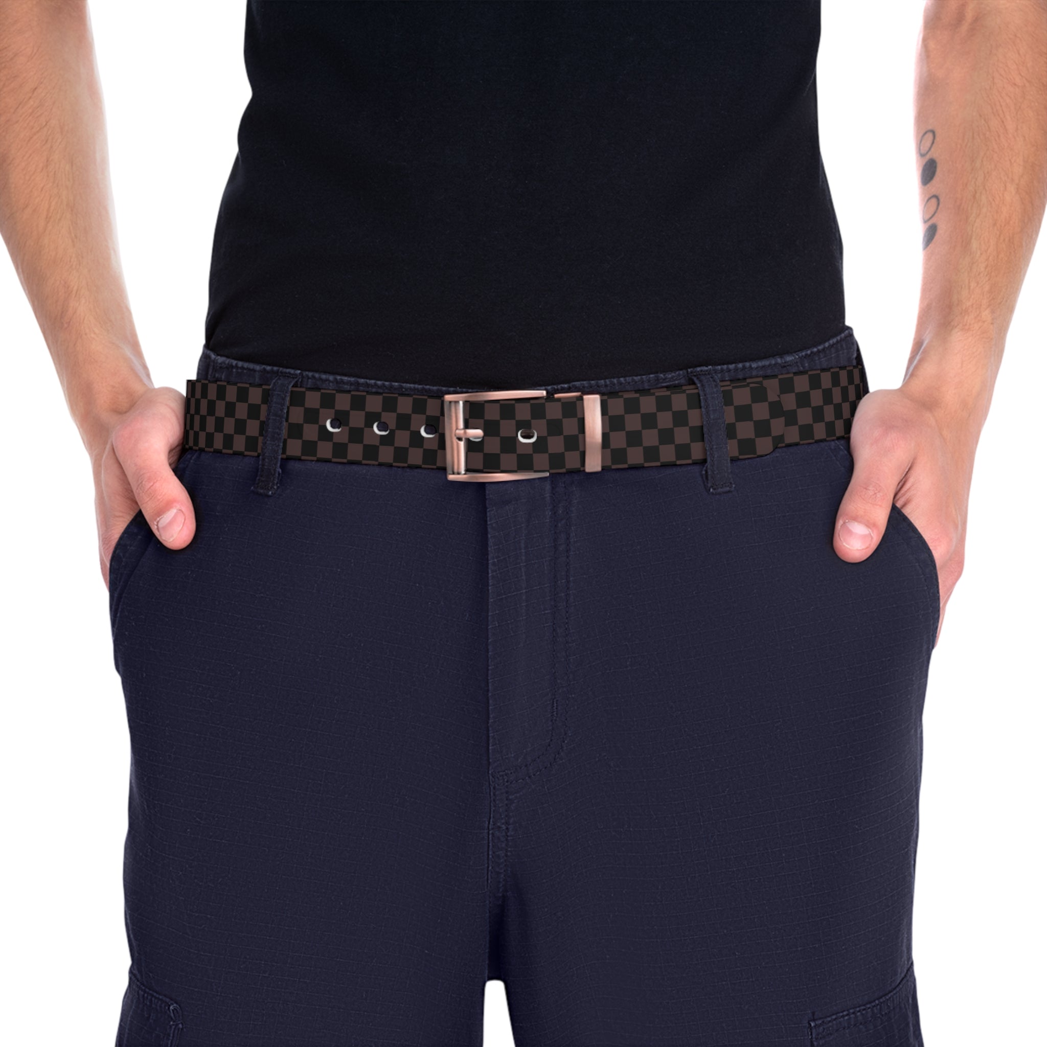 Check Mate in Brown and Black Unisex Fashion Belt, Luxury Women's Belt, Men's Belt, Cut-to-size Belt