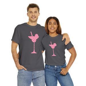  Abby Pattern in Pink and Beige Martini Glass Unisex Relaxed Fit Heavy Cotton Tee, Graphic Loose Fit Tshirt T-Shirt