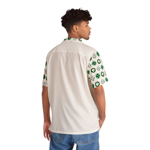  Groove Collection Trilogy of Icons Solid Block (Greens) White Unisex Gender Neutral Button Up Shirt, Hawaiian Shirt Men's Shirts