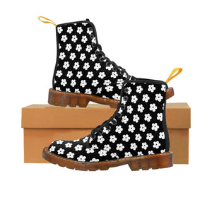 JUST BLOOM (White Pattern) Women's Black Canvas Boots Shoes US-11-Brown-sole The Middle Aged Groove