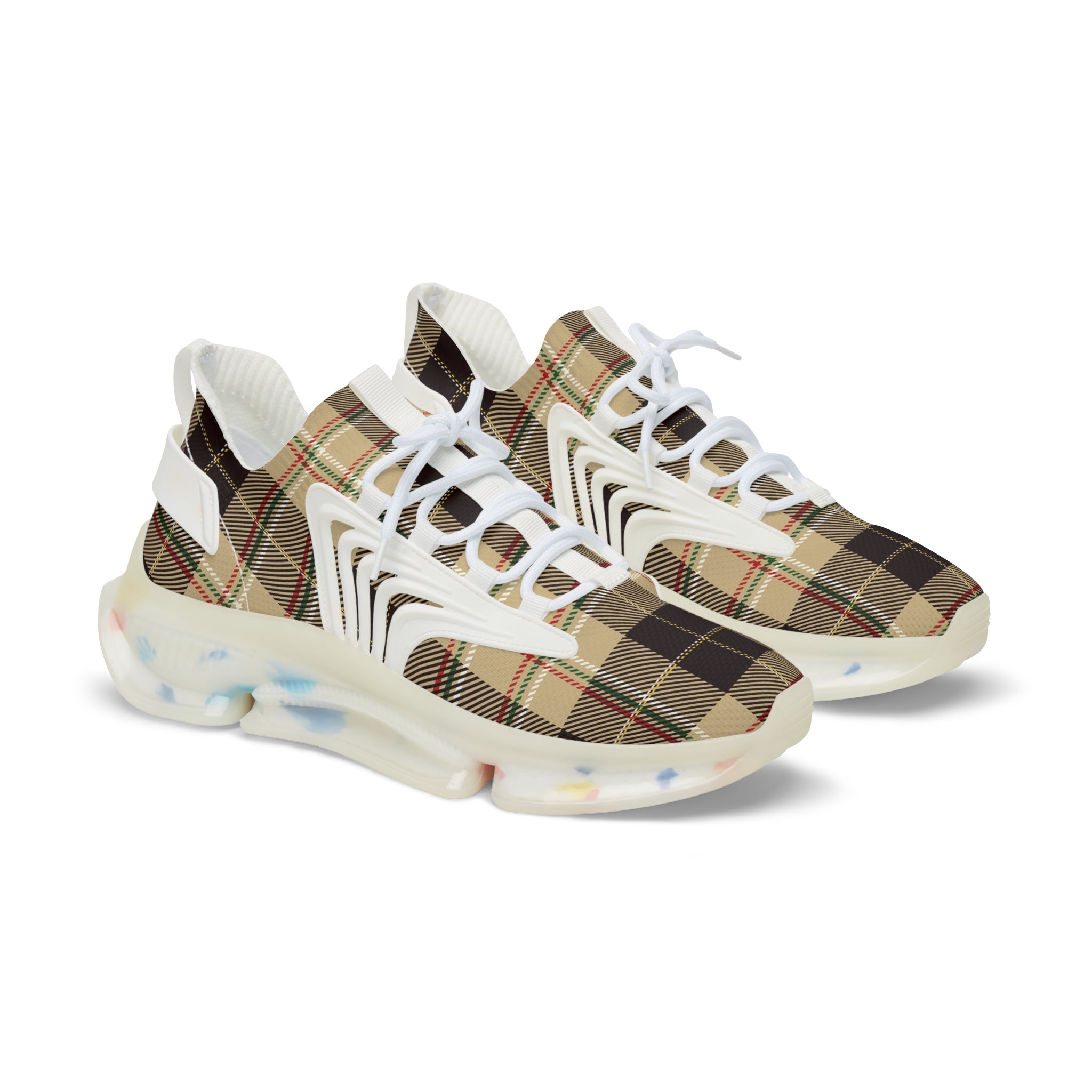  Groove Collection Dark Brown Plaid Men's Mesh Sneakers with Black or White Sole ShoesWhitesoleUS12