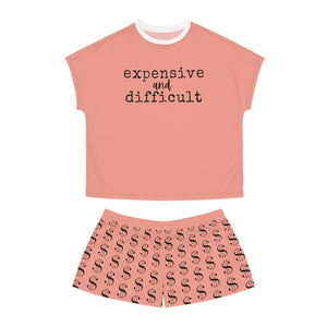 EXPENSIVE and DIFFICULT in Peach Women's Two Piece Shorts Pyjama Set, Women's Pyjamas, Bridal PJs