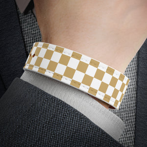 Casual Wear Accessories in Check Mate in Gold Faux Leather Wristband, Unisex Leather Bracelet, Faux Leather Cuff, Unisex Accessories