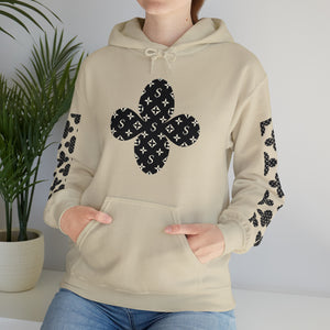 Black and White cons Flower with Sleeve Print Unisex Heavy Blend™ Hooded Sweatshirt
