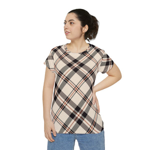  Abby Pattern in Beige and Red Women's Short Sleeve Shirt All Over Prints