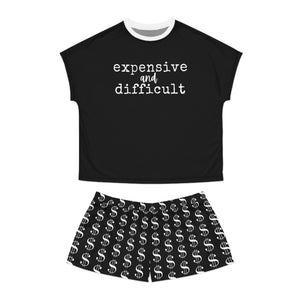 EXPENSIVE and DIFFICULT in Black Women's Two Piece Shorts Pyjama Set, Women's Pyjamas, Bridal PJs