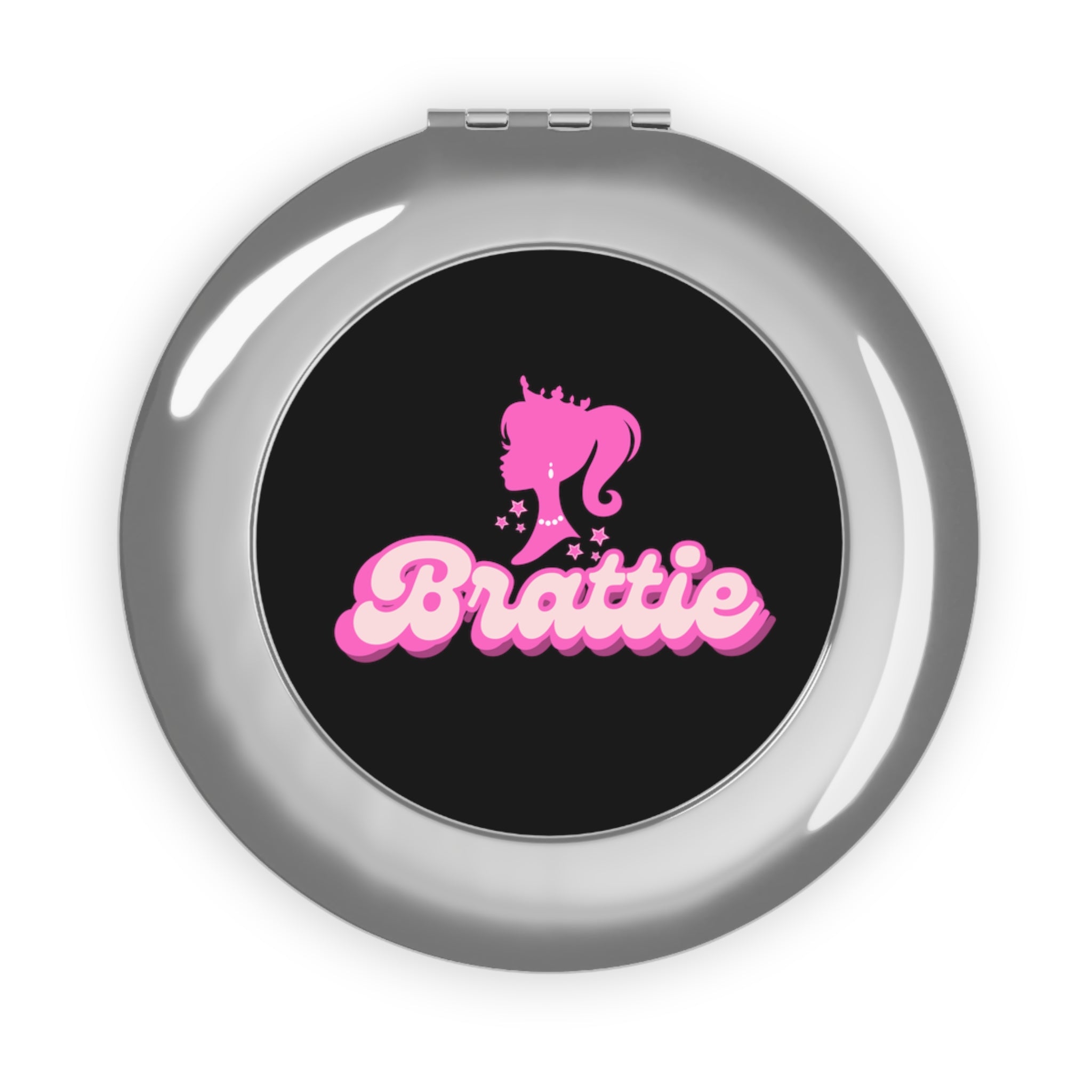 Barbie-Themed Brattie (Silhouette) Compact Travel Mirror Accessories Silver-Glossy-One-size The Middle Aged Groove