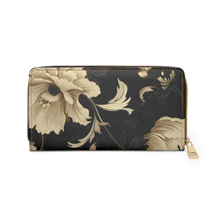 The Vintage Black and Cream Women's Bloom  Wallet, Zipper Pouch, Coin Purse, Zippered Wallet, Cute Purse