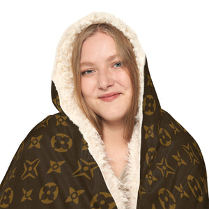 At Home Collection Large Brown and Gold Icon Snuggle Blanket, Hooded Sherpa, Oversized Hooded Cape All Over Prints  The Middle Aged Groove